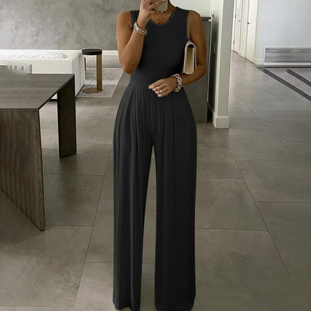 

Women s Summer Jumpsuits Casual Sleeveless Jumpsuit Drawstring Elasitic Waist Romper Pajama