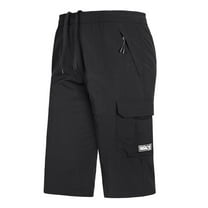 SWSMCLT Men's Stretch Capris Pants Soft Elastic Waist Crop Pants Long Shorts Cargo Mid Rise Loose Summer Spandex Drawstring Black 34