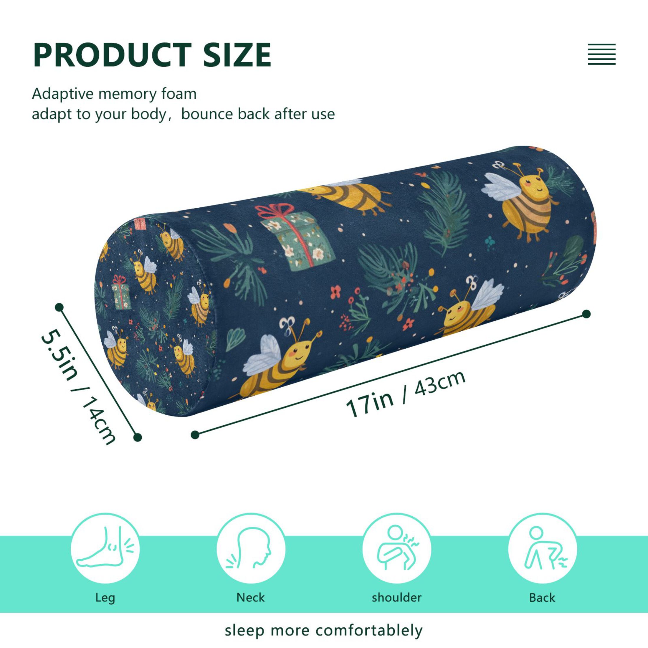 Neck pillow Round Cervical Pillow Cylindrical Pillow Lumbar Pillow Sofa Headrest Pillow Support For the Back, Neck and Head Warm Christmas Bees