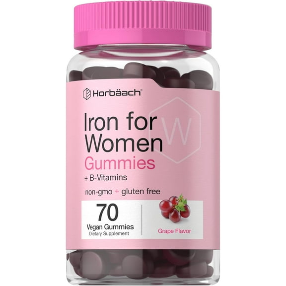 Iron Gummies for Women | Supplement with B Vitamins | 70 Count | Grape Flavor | Vegan, Non-GMO & Gluten Free | By Horbaach