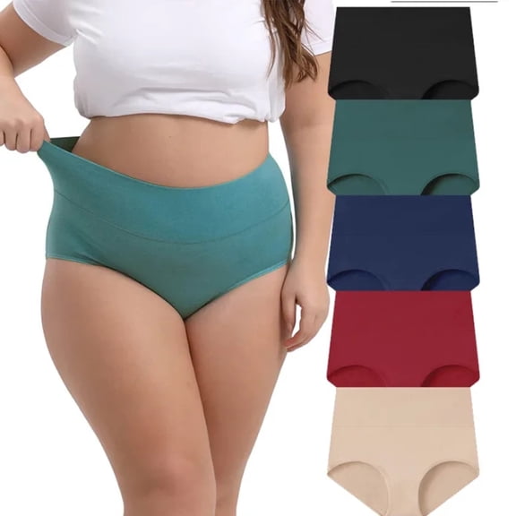 MecTo Women’s Plus Size Cotton Panties, High Waist Full Coverage Underwear, 5-Pack, Size 2XL