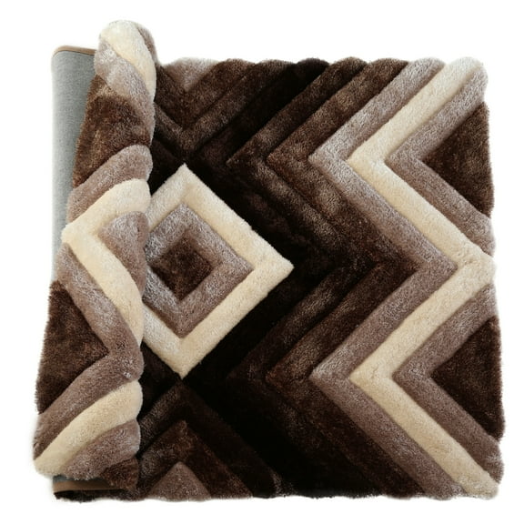 MDA Home Mateos Shag Brown Geometric Polyester Area Rug - 3'5" x 5'5"