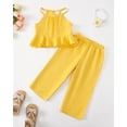 thumbnail image 2 of 4T Baby Girls Clothes 5T Girls 2PCS Outfits Set Solid Color Toddler Girls Sleeveless Halter Top Pants Set Yellow, 2 of 8