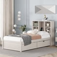 thumbnail image 3 of Twin Size Bed Frame with Built-in USB Port on Bookcase Headboard and 2 Drawers, Solid Wood Platform Bed with Storage Headboard for Boys/Girls/TeensBedroom, No Box Spring Needed, White Washed, 3 of 7