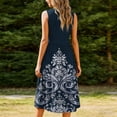 thumbnail image 6 of Women's Casual Sleeveless Midi A-Line Dress Crew Neck Abstract Geometric Print High Waisted Empire Waist Flare Swing Dress Breathable Flowy Summer Daily Wear Office Apparel, 6 of 7