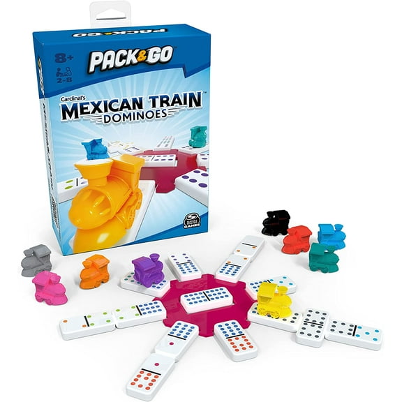 pack & go mexican train dominoes from spin master games portable dominoes set kids games classic board games for adults and kids ages 8 and up