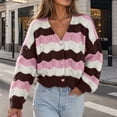 thumbnail image 5 of thefmos Womens Striped Chunky Cardigan Sweaters Button Up Fall Trendy Color Block Long Sleeve Knit Coats Casual Fashion Winter Clothes, Pink S, 5 of 5