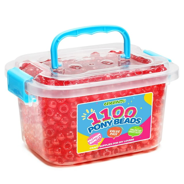 Gaganiu 1100+ Cuentas De Pony Con Purpurina, Cuentas Artesanales Para Hacer Joyas En Tarro, Cuentas De Pulsera, Cuentas Para Trenzas De Pelo, Cuentas De Pony De Plástico, Cuentas Kandi A Granel (Rojo