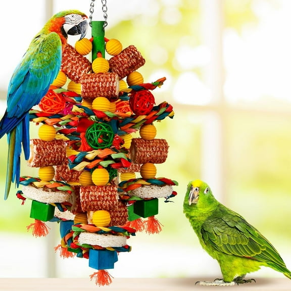 Bird Toys, Parrot Toys for Large Birds,Natural Corn cob and Loofah Slices Bird chew Toys for Parrots,Birds