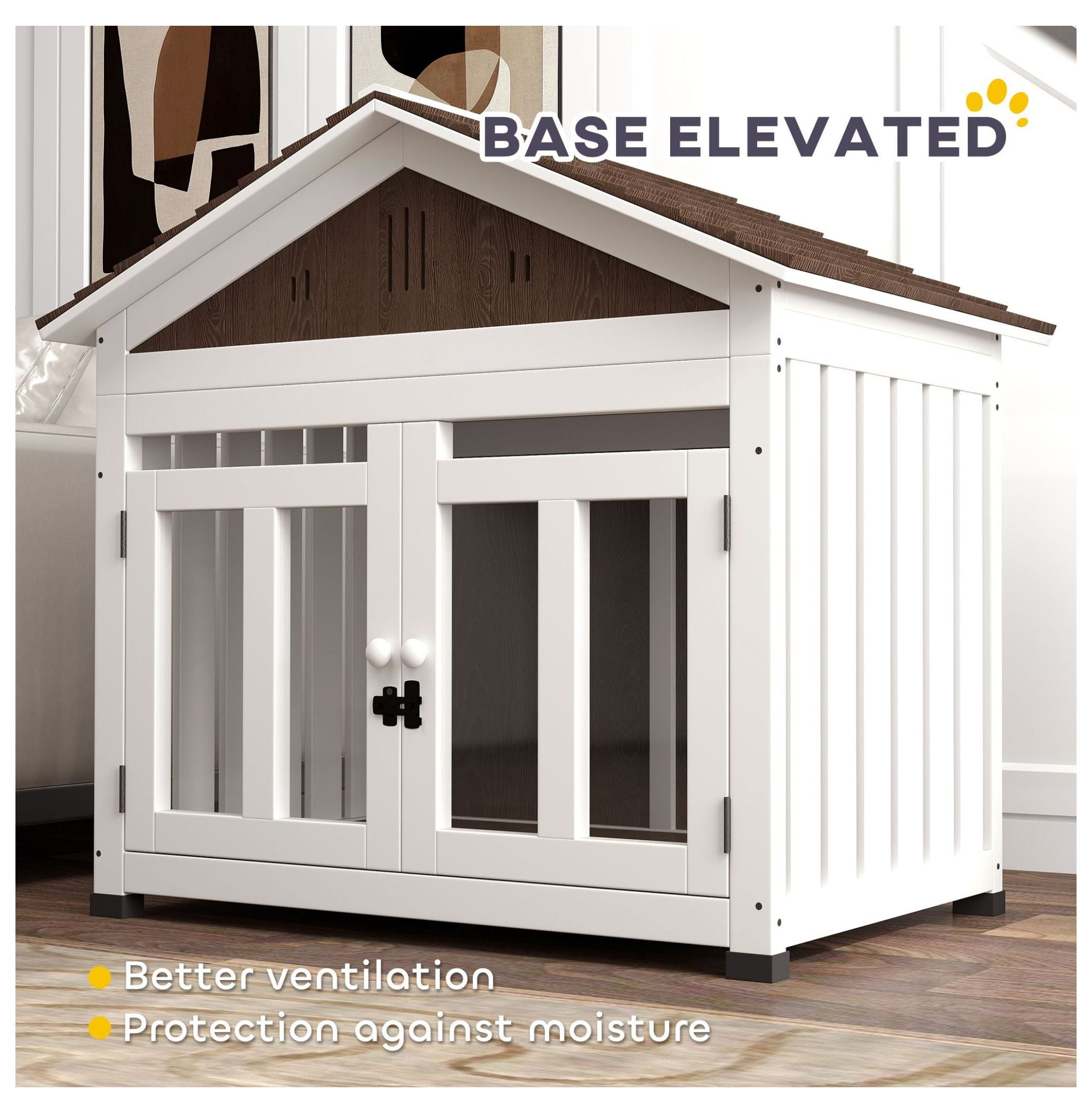 40"L Wooden Dog House Outdoor Indoor for Small, Medium, Large Dogs, with & Elevated Removable Floor