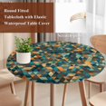 thumbnail image 5 of Color Block Round Fitted Table Cover Orange Green Check Abstract Texture Waterproof Table Cloth with Elastic Edge Wipeable Tablecloth for Picnic Camping Party Fits 55"-60" Diameter, 5 of 8