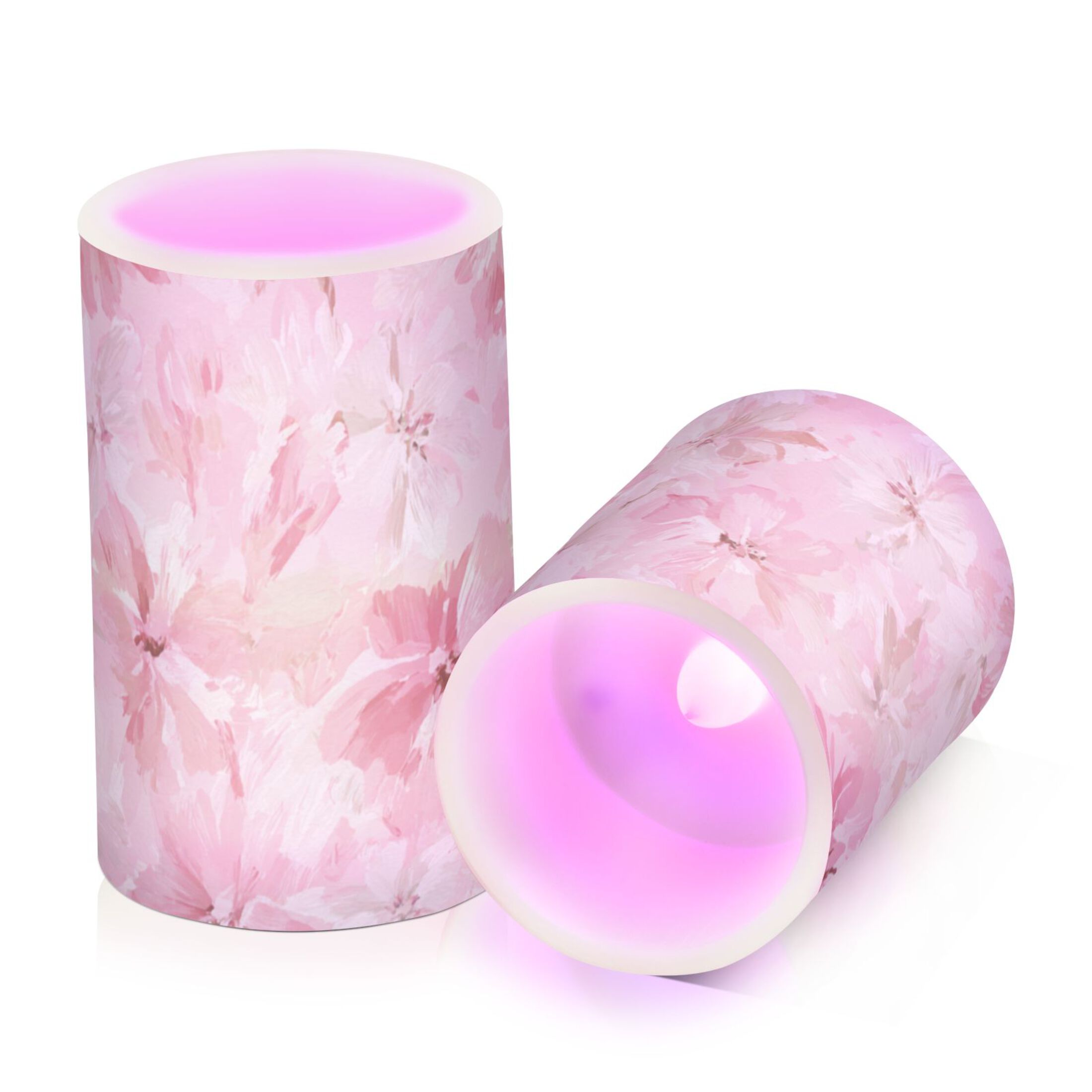 Pink Blossoms Bows Flickering Flameless Candles LED Tealight Battery Operated with Remote Set of 2 Holiday Decor Ornaments