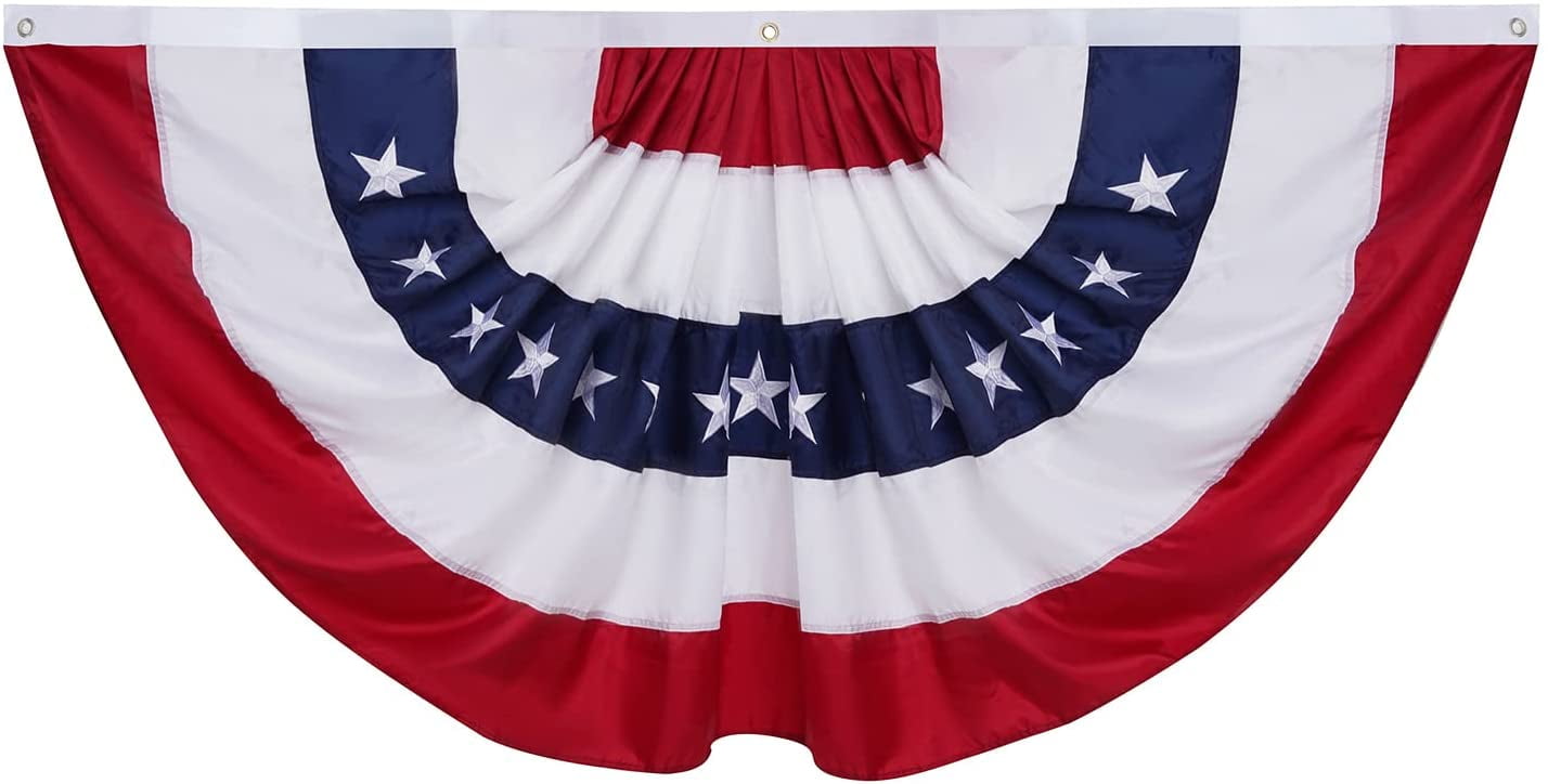 TOPFLAGS American Flag Bunting Outdoor 3x6 Ft US Pleated Fan Flag Embroidered Stars Pleated Bunting Oxford Nylon for Patriotic, Memorial Day, 4th of July Outside Banner