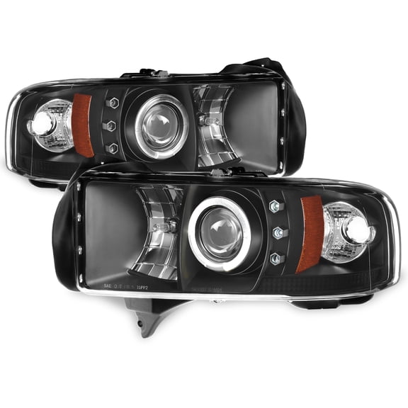 AKKON - For Compatible with Dodge Ram 1500/2500/3500 Pickup ARB Black Dual LED Ring Projector Replacement Headlights Left/Right