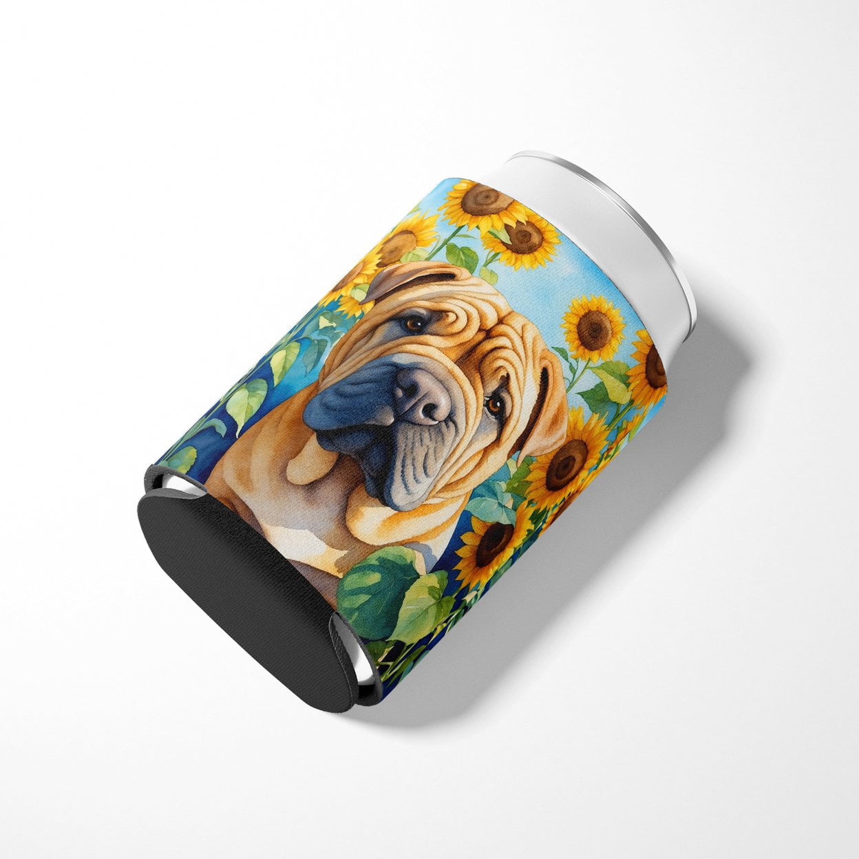 Shar Pei in Sunflowers Can or Bottle Hugger 3 in x 5 in