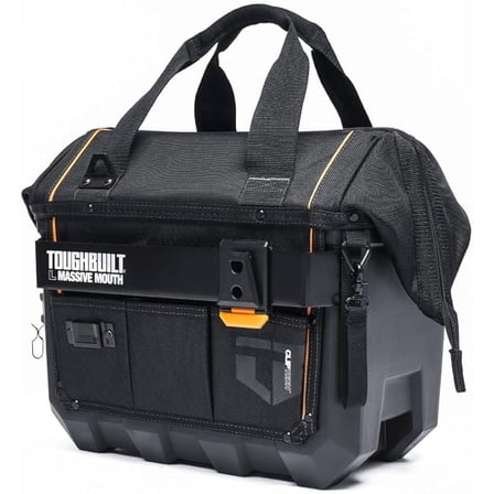 ToughBuilt – 16" Massive Mouth Tool Bag, Heavy-Duty Wide-Mouth Storage Bag with Rigid Frame & 1680D Ballistic Fabric, Reinforced Handles & Waterproof Base
