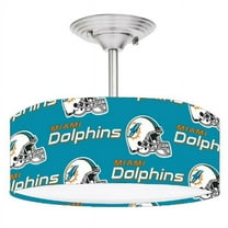 888 Cool Fans DR-0001361 Dolphins NFL Football 2-Light Brushed Nickel Drum LED Lamp Fixture