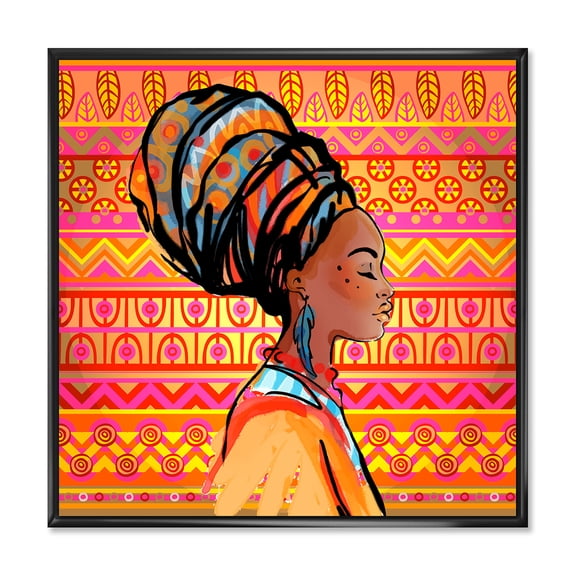 Designart 'Portrait of African American Woman With Turban I' Modern Framed Canvas Wall Art Print