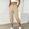 thumbnail image 6 of Kvture Womens Cargo Capris Pants Elastic Waist Hiking Pants Summer Casual Holiday Pants with Pockets Khaki Pant M, 6 of 9