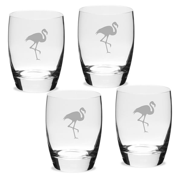 Flamingo Deep Etched Luigi B Michelangelo Double Old Fashion Glass Set of 4