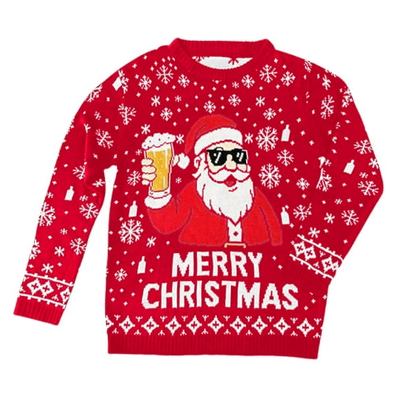 KHONTS Christmas Sweater for Men Funny Snowflake Santa Hilarious Xmas Claus Soft Pullover Long Sleeve Knitted Sweaters Red XL