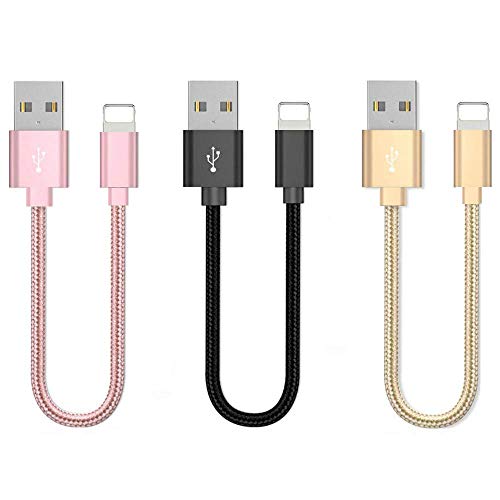 Short Charging Cables [3 Pack 8 INCHES] Fast Charge and Data Sync Nylon Braided Cord for Phone X