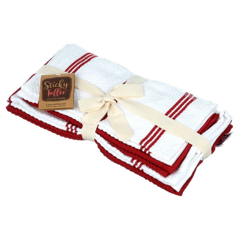 Sticky Toffee Cotton Terry Kitchen Dish Towel, Red, 4 Pack, 28 in x 16 in