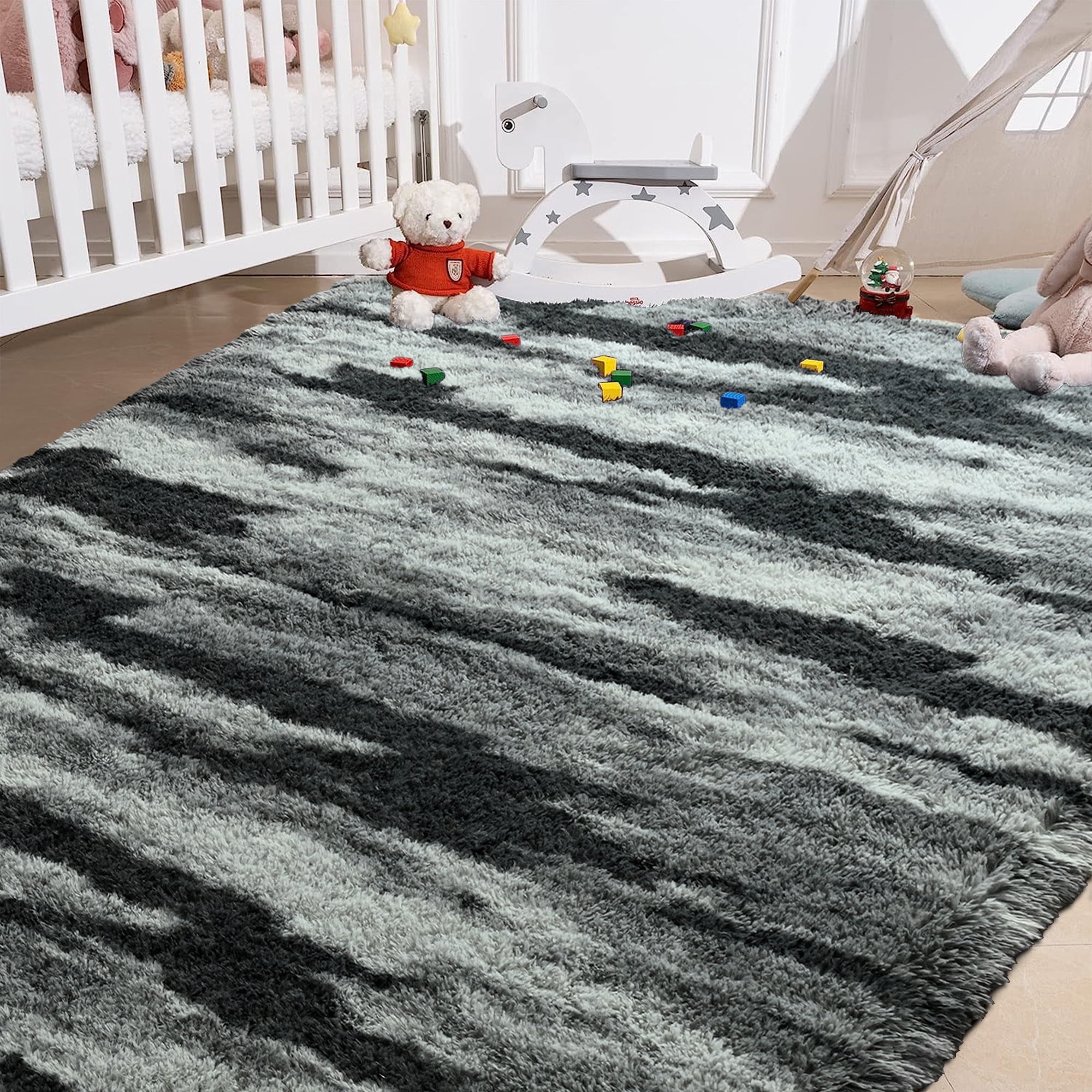 Arogan 4x6 Feet Area Rugs for Living Room Bedroom, Black Soft Fluffy Shaggy Bedside Carpet, Machine Washable Indoor Floor Rug for Kids Home Decor Aesthetic