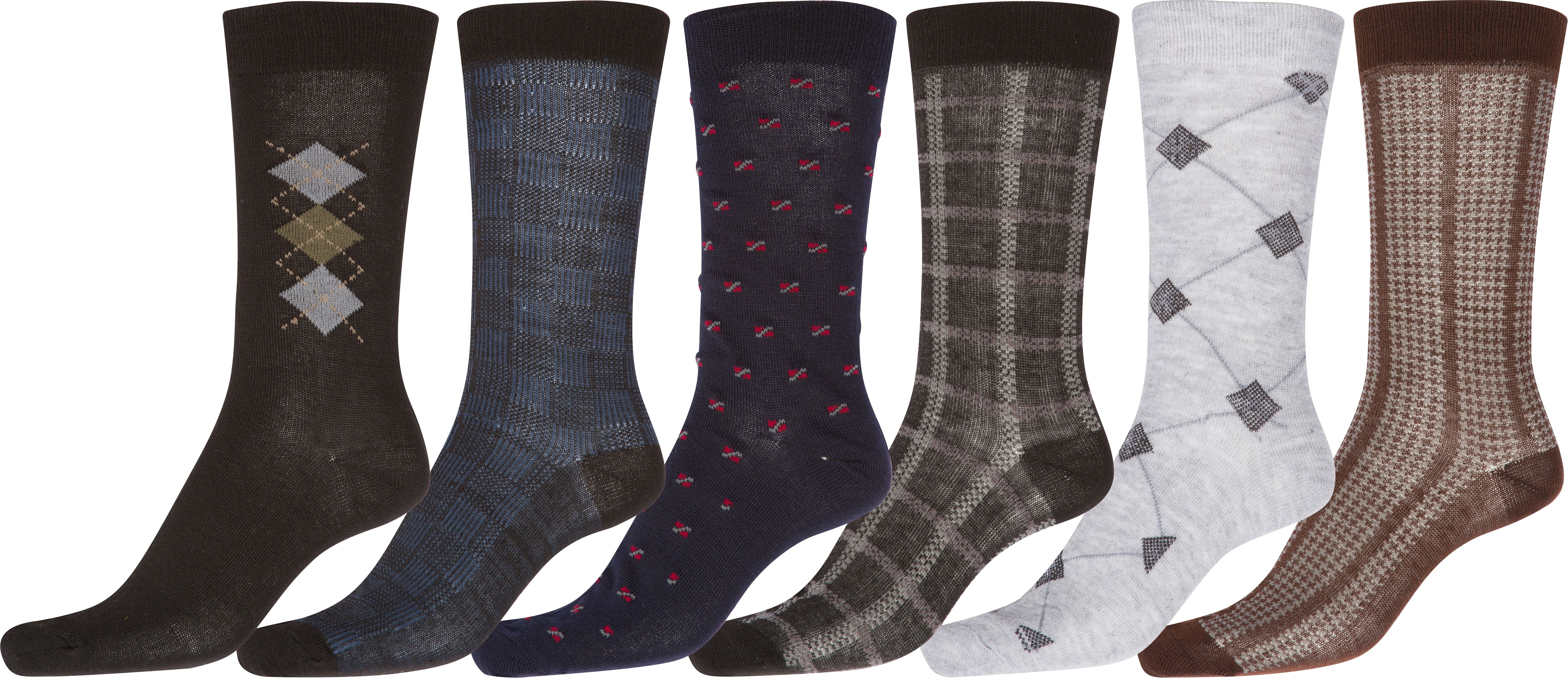 Mens Pattern Dress Socks Value Assorted 6Pack Combo 1013