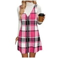thumbnail image 4 of ZHYou Women Plaid Pinafore Dresses, Zip Front, V Neck, Sleeveless, Wool Blend, Overall Jumpers with Turtleneck Underlayer Stylish Casual Fall Winter Outfit,Hot Pink,S, 4 of 9