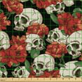 thumbnail image 2 of Ambesonne Skulls Roses Fabric by the Yard Upholstery, Romantic and Gothic, 5 Yards, Jade Green and Dark Coral, 2 of 5