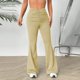 thumbnail image 5 of Pantalones largos ligeramente acampanados con cintura en V para mujer, ideales para el verano, 5 of 8