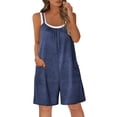 thumbnail image 2 of Oiangi Sleeveless Rompers for Women Spaghetti Strap Pleated Jumpsuits Causal Summer Beach Overalls with Pockets Navy L, 2 of 6