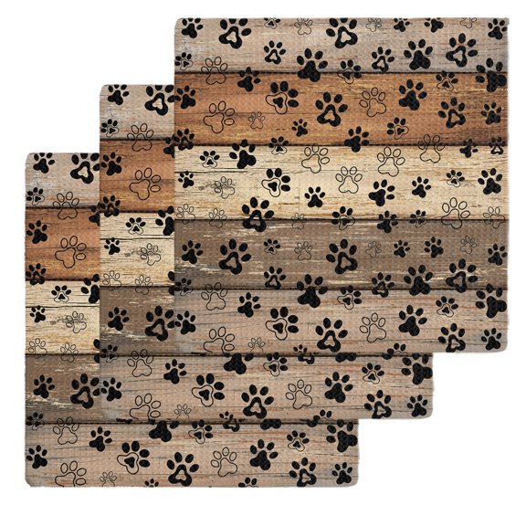 Brown Beige Kitchen Dish Towels for Drying Dishes Set of 3, Rustic Farmhouse Dog Paw Vintage Waffle Weave Microfiber Hand Tea Bathroom Towels Quick Dry & Absorbent Towel 12x12
