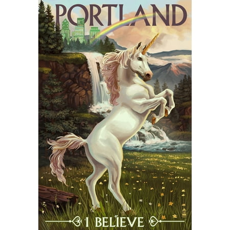 Portland, Oregon, Unicorn and Rainbow (12x18 Wall Art Poster, Room Decor)
