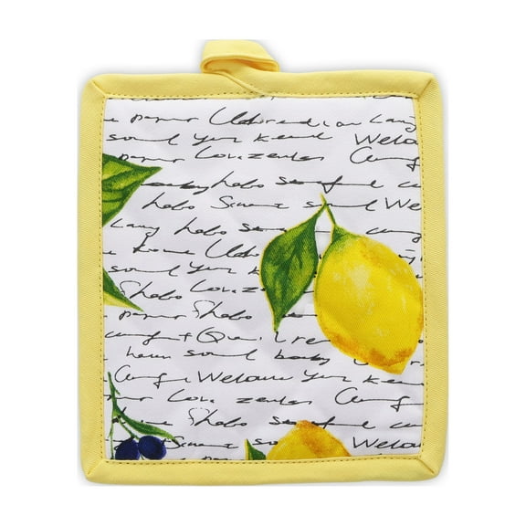 Oxford and Main 100% Premium Cotton Pot Holder for Kitchen, Heat Resistant for Cooking, Farmhouse Watercolor Design, Lemons