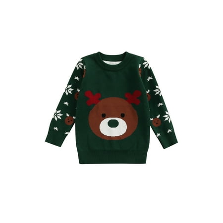 

Toddler Boys Girls Christmas Sweater Reindeer Knit Pullover Crewneck Holiday Cotton Sweatshirt Jumper