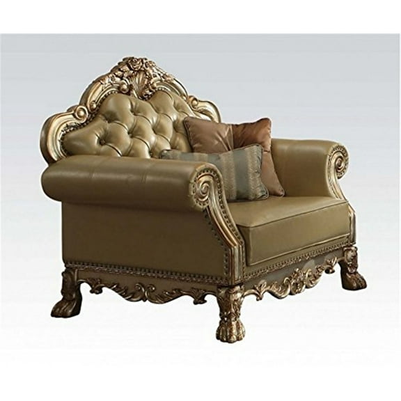 ACME Dresden Chair with 2 Pillows, Bone PU & Gold Patina - 43 x 42 x 41 in.