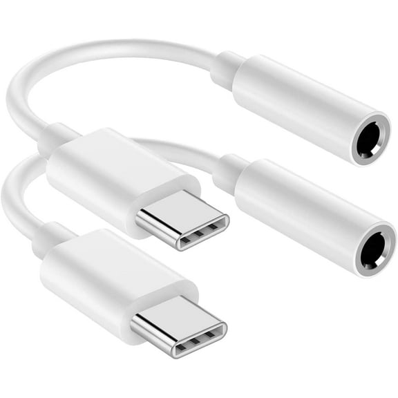 USB Type C to 3.5mm Headphone Jack Adapter,USB C to Aux Audio Dongle Cable Compatible with Samsung Galaxy S23 S23  S22 S21 S20 Ultra Note 20 10 S10 S9 Plus,Pixel 4 3 2 XL iPad MacBook [2 Pack White]