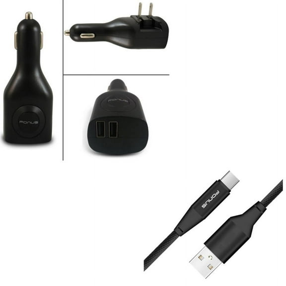 Type-C 6ft USB Cable w 2-Port USB Car Home Charger for Samsung Galaxy A72 5G/A52 5G/A42 5G/A32 5G/A12 5G - Charger Cord Power Wire, 2-in-1 K4P Compatible With Galaxy A72 5G/A52 5G/A42 5G/A32 5G/A12 5G