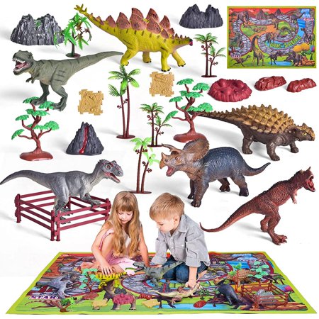 Fun Little Toys Dinosaurs Toys with Large Activity Play Mat  Realistic Dino Figures Trees Rockery Model Playset for Boys Girls  Kids Bedroom Decoration  Toddlers Early Educational Birthday Gift