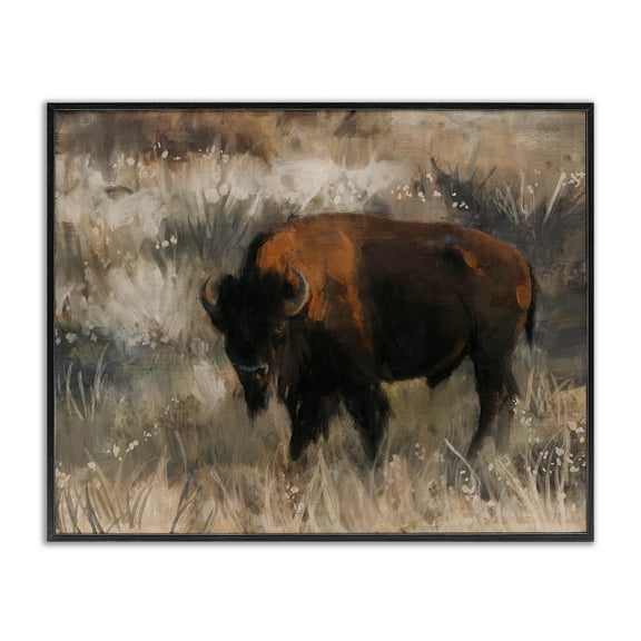 Stupell Industries Bison on the Range Animals Painting Black Framed Art Print Wall Art, 14 x 11