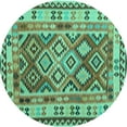 thumbnail image 1 of Ahgly Company Indoor Round Southwestern Turquoise Blue Country Area Rugs, 4' Round, 1 of 4