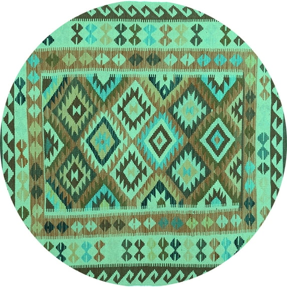 Ahgly Company Indoor Round Southwestern Turquoise Blue Country Area Rugs, 4' Round