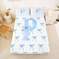 thumbnail image 3 of Erosebridal Blue Bow Letter P Bed Sheets for Girls, Watercolor Ribbon King Sheets, 4-Piece, 3 of 6