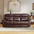 thumbnail image 3 of Ebello Genuine Leather Manual Reclining Sofa, Luxurious Modern 3-Seater Couch with Padded Headrest and Armrest for Living Room, Home Theater, Brown, 3 of 10