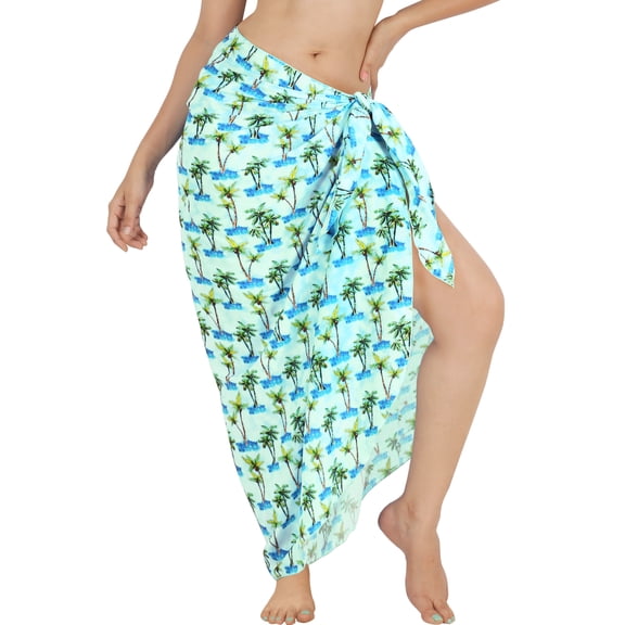 HAPPY BAY Women's Wraps Summer Long Pareos Cover-up Vacation Skirt Beach Bikini Beachwear Sarong CoverupsSwimwear for Women One Size Lapis, Palm Tree