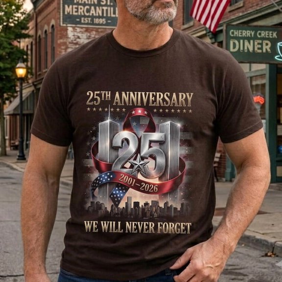9/11 25th Anniversary Shirt, Never Forget 2001-2026 Twin Towers Tribute, Firefighter Gildan 5000 Tee