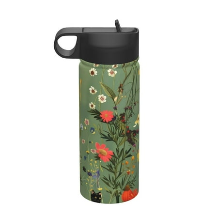 

Adobk Botanical Garden With Cats Print Water Bottle 18oz Sports Insulated Kettle for Cycling Gym Basketball Outdoor Suitable as a Present