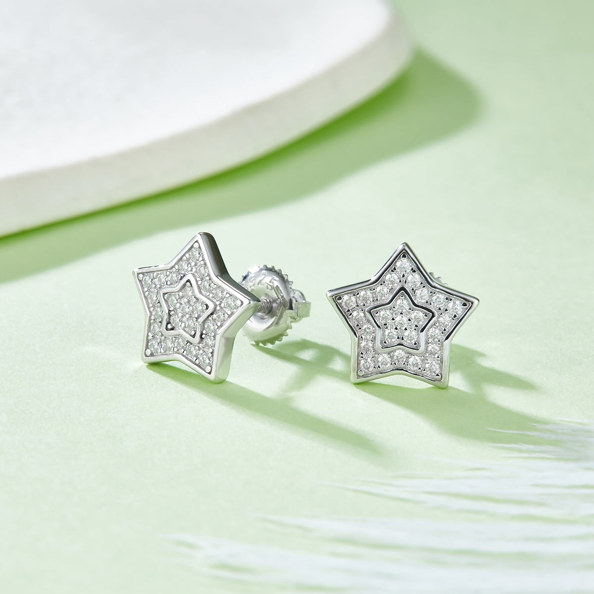 Men's VVS/D Moissanite Star Earring Studs With Screw Back in 925 Sterling Silver